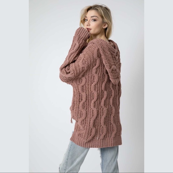 Soft Cable Knit Hooded Sweater - Picture 4 of 6